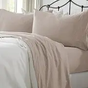 Great Bay Home Cotton Jersey Knit Full Sheet Set - Ultra-Soft, Stretchy, Heathered Melange Tan Bed Sheets - Cozy, Soft T-Shirt Sheet & Pillowcase Set
