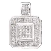 14k White Gold Round Diamond Square Pendant 1/6 Cttw