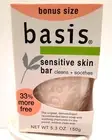 Basis Sensitive Skin Bar Soap, Unscented, Bonus Size 5.3 oz.