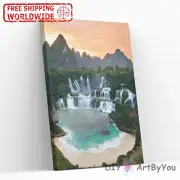 Paint By Numbers Kit Falls Scenery Nature Wall Beginner Acrylic Canvas Home Art