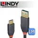 LINDY 林帝 ANTHRA USB 3.2 Gen 2 Type-C/公 to Type-A/公 傳輸線 + PD智能電流晶片 1m (36911)