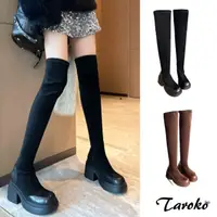在飛比找momo購物網優惠-【Taroko】動感girl絨面圓頭粗高跟過膝長筒靴(2色可
