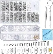 Glasses Repair Kit, Eyeglass Repair Kit with 12 styles Eyeglass Nose Pads, 14 Sizes Glasses Screws for Eyeglasses, Sunglasses, Clock, Watch, Electronics Repair (1120Pcs)