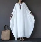 Women Casual Loose Maxi Kaftan Robe Cotton Linen Long Dress Summer Plus Size