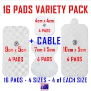 PainPod TENS EMS compatible ELECTRODE PADS CABLE + 16 PADS PREMIUM VARIETY PACK