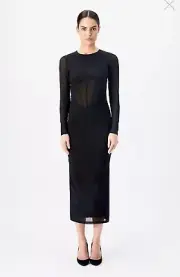 New With Tag Bardot RRP$200 Sensei Mesh Corset Black Midi Dress Size S