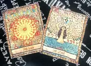 Set of 2 15X19.5" TAROT CARD Zodiac FABRIC Wall Hanging PANELS Star Sun Orange