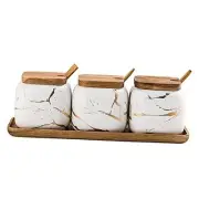 Ceramic Spice Jars Porcelain Condiment Jars Set Marble Ceramic Seasoning White