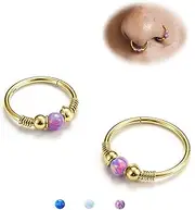 [BodyBonita] 2Pcs Opal Nose Rings Hoops for Women - 316L Surgical Steel 18G 16G Septum Rings Piercing Jewelry Conch Daith Helix