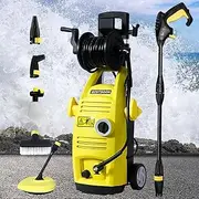 [BESTSOON] 3500PSI Electric Pressure Washer, 2100W High Pressure Washer with 6 Nozzles, Foam Cannon, Brush, Floor Cleaner, Electric Power Cleaner Machine with Spray Gun & Hose Reel, 8M Hose, 5M Cord