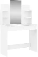 'vidaXL Modern White Dressing Table with Mirror, Engineered Wood Makeup Vanity Desk for Bedroom, Ample Storage with 2 Drawers and 4 Shelves