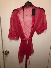 NWT Frederick's of Hollywood SZ Medium Peach Alicia Sheer Kimono Robe MSRP $50