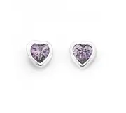 Sterling Silver Cubic Zirconia Violet Heart Studs in Purple