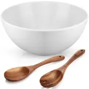 Extra Large Ceramic Salad Bowl Set with Acacia Wood Salad Serving Utensils 10...