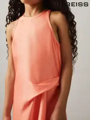 Reiss Coral Micah Satin Drape Tuck Midi Dress (F85184) | $125