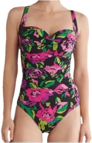 NWT BETSEY JOHNSON Swimsuit Large One-piece Maillot Balconette Formed Cups
