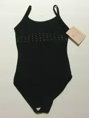 NEW NWT GIRLS FREESTYLE DANSKIN BLACK STUDDED LEOTARD BODYSUIT SIZE 4 5