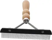 NOLITOY Pet Grooming Brush Tool Wood Handle Dog Rake Comb for Safe Undercoat Cleaning Stainless Steel Pins
