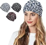 [Ababalaya] Women's Kinds of Lace/Floral/Print/Cotton Chemo Cap Hair Loss Beanie Nightcap Pack - Red - One Size