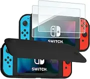 ProCase Flip Case Compatible with Nintendo Switch Flip Cover with 2 Pack Tempered Glass Screen Protectors, Slim Protective Flip Case with Magnetically Detachable Front Cover for Nintendo Switch 2017 –Black