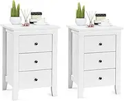 Giantex 2PCS End Side Table, Nightstand w/ 3 Drawers, Modern Bedside Cabinet, Wooden End Table w/Sturdy Structure, Accent Table w/Solid Wood Legs, Bedside Table Sofa Side Table for Bedroom Living Room