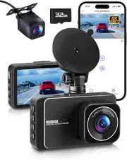 Dash Cam, 4K+2.5K Full HD Dash Cam Front and Rear, Dash Cam for Cars, Included 3