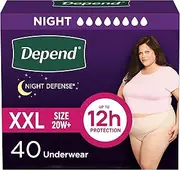 [Depend] Night Defense Adult Incontinence Underwear for Women, Disposable, Overnight, Extra-Extra-Large, Blush, 40 Count, Packaging May Vary
