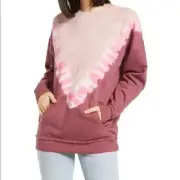 BP Pink Tie Dye Pullover Sweatshirt Long Sleeve Kangaroo Pocket Womens Size S