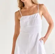 Fracnesca's Esther Square Neck Bow Back Romper - White - NWT - Size Large