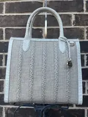 NWT $385 Brahmin Caroline Coconut Milk Sunsation Leather Satchel white natural