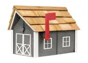 Amish-Made Deluxe Post Mount Wooden Mailbox with Cedar Shingles (Dark Gray wi...