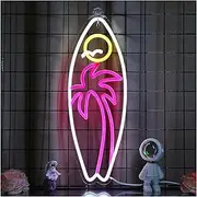 Sign Lamp Surfboard Neon Sign Sun Palm Tree Dimmable LED Beach Light USB Powered for Man Cave Summer Restaurant Bar Club Decor 16.8cm×45.1cm