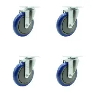 5 Inch Blue Polyurethane Wheel Swivel Top Plate Caster Set Service Caster