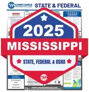 2025 Mississippi MS StateFed Labor Law All In1 Compliance Poster Paper/Laminated