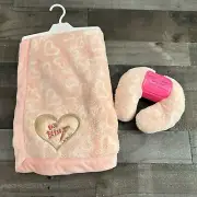 Betsey Johnson Light Pink Baby Blanket & Neck Support Pillow w/ Hearts NWT