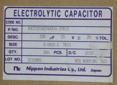 NACE331M25V8X10.5 NIC Cap Aluminum Lytic 330uF 25V 20% 40 PIECES