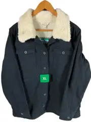 NEW Hang Ten Black Button Up Cotton Sherpa Lined Utility Jacket Womens XL