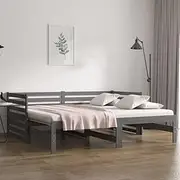vidaXL Versatile Solid Wood Pine Pull-Out Day Bed, Grey, Easy Assembly, Double Bed Size, Modern Bohemian Style, Adjustable Usage - Single Size Mattress Not Included