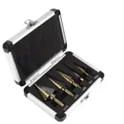 5Pcs Hss Step Steel Cone Drill Hole Cutter Titanium Bits Set Kit with Aluminum Case