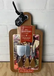 NWT Mini Charcuterie Board The Servery by Ciroa Bamboo With 3 Cheese Knives 13x7