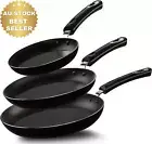 Non-Stick Frying Pan Set - 3pcs Induction Pans 20cm, 24cm, 28cm Black