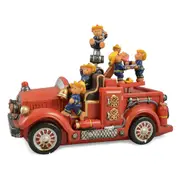 Bears Fire Engine Music Box Double Motion Decorative Keepsake Red/Navy 14cm