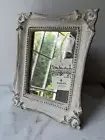 ORNATE White ornate Easel Back Table Top Easel Mirror 9”x6.5” Italy Wood