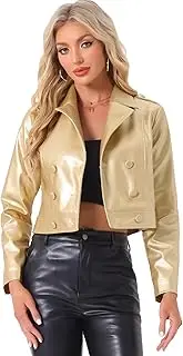 [Allegra K] Women's Halloween Costume Metallic Glitter Button Jacket Double Breasted Lapel Y2K Disco Long Sleeve Jackets, gold, Small