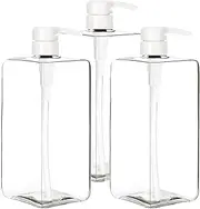 Youngever 3 Pack Pump Bottles for Shampoo 32 Ounce (1 Liter), Square Empty Shampoo Pump Bottles, Plastic Cylinder with Lockdown Leak Proof Pumps