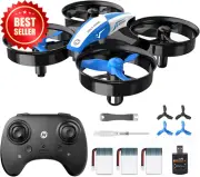 Mini Drone for Kids RC Quadcopter Toy w/ 3 Batteries, Auto Hover, Flip, Blue