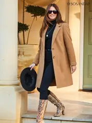 Sosandar Brown Wool Mix Coat With Button Detail (N62403) | $335