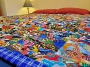 Handmade African Patchwork Crazy Quilt 54"x74" LARGE Blue Plaid Full XL CHARITY!