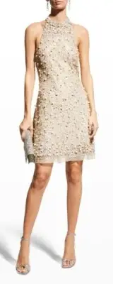 Aidan Mattox Beaded Halter Swing Dress NWT size 8 Ivory Gold