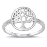 Tree of Life Ring Solid Sterling Silver 925 Rhodium Plated Finish 12 mm Size 8